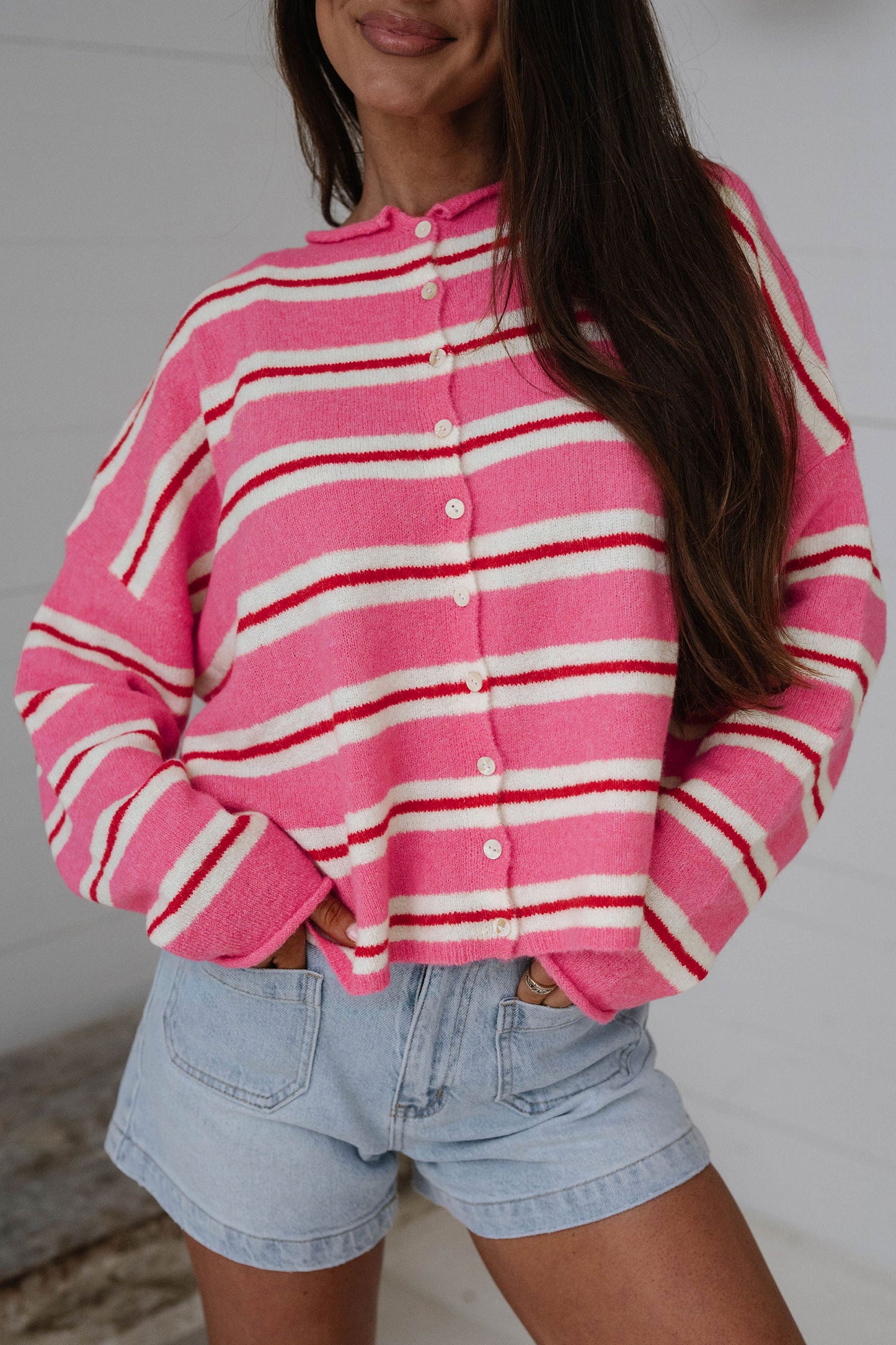 Blue Striped Drop-Shoulder Cardigan
