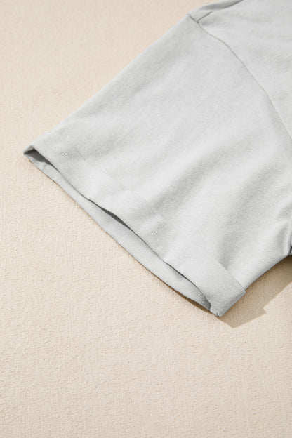 Light Gray Floral Bow-Patch T-Shirt