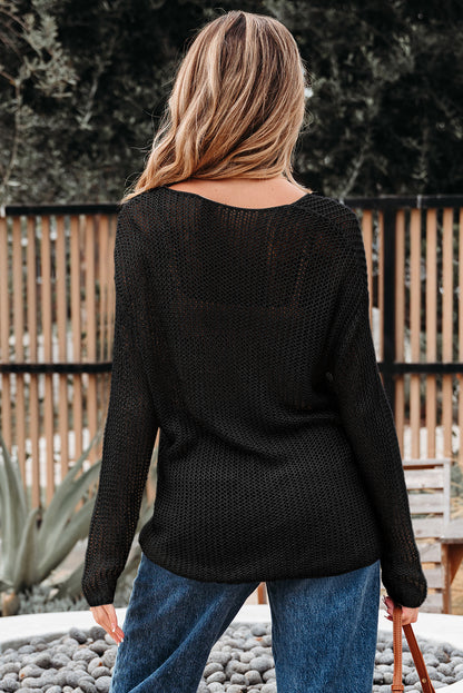 Smoke Gray Crochet Hollow-Out Sweater
