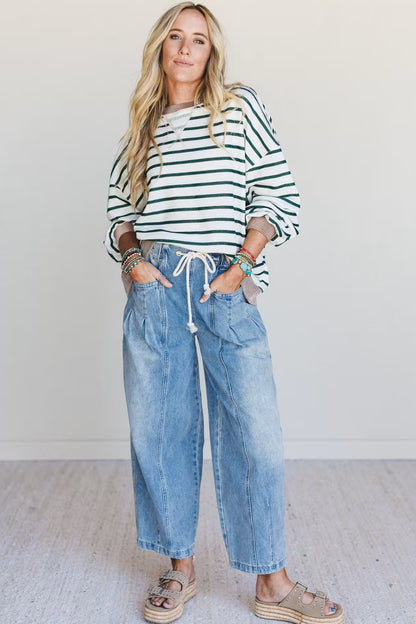 White Striped Contrast-Trim Sweatshirt