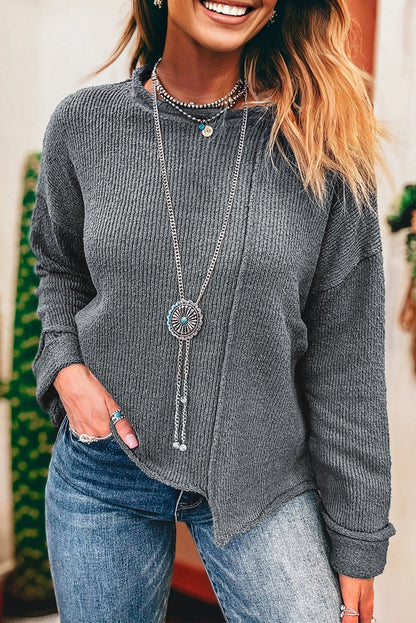 Medium Gray Raw-Edge Relaxed Sweater