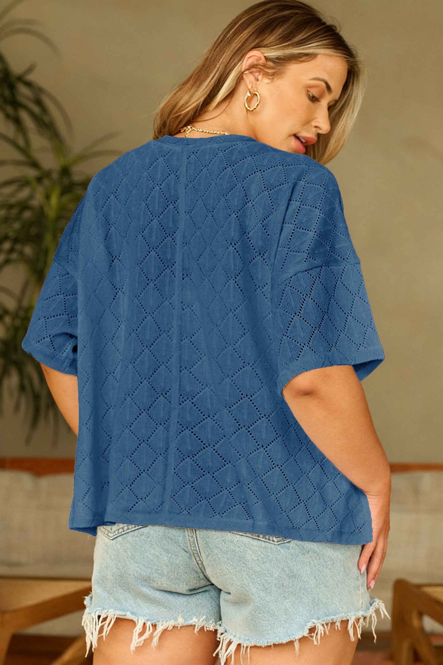 Golden Fleece Pointelle V-Neck Knit Top