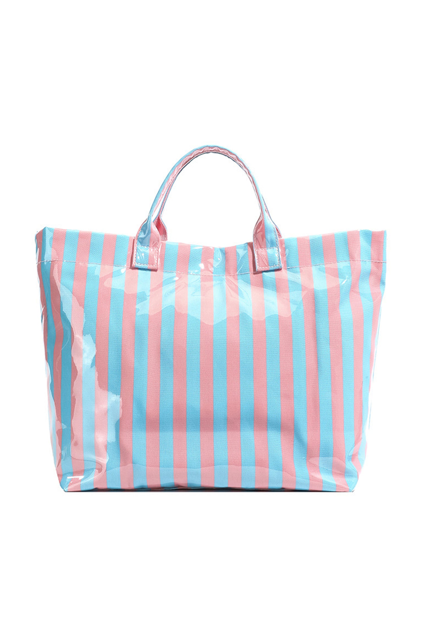 Red Glossy Striped Vinyl Large Tote Bag (Color Varied)