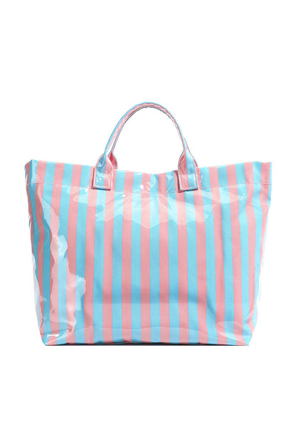 Red Glossy Striped Vinyl Large Tote Bag (Color Varied)