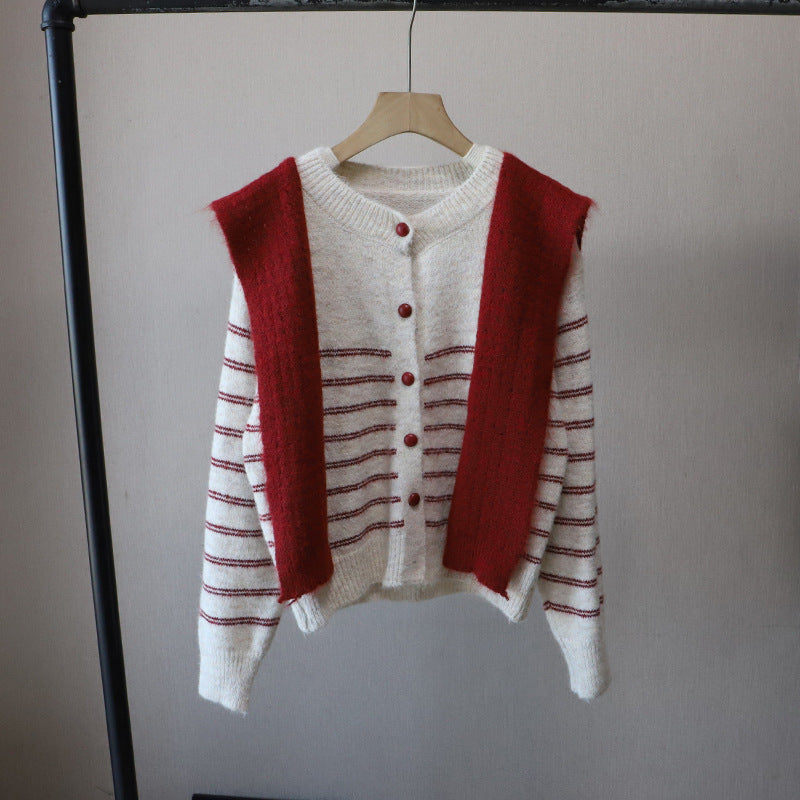Striped Color-Block Cardigan and Shawl