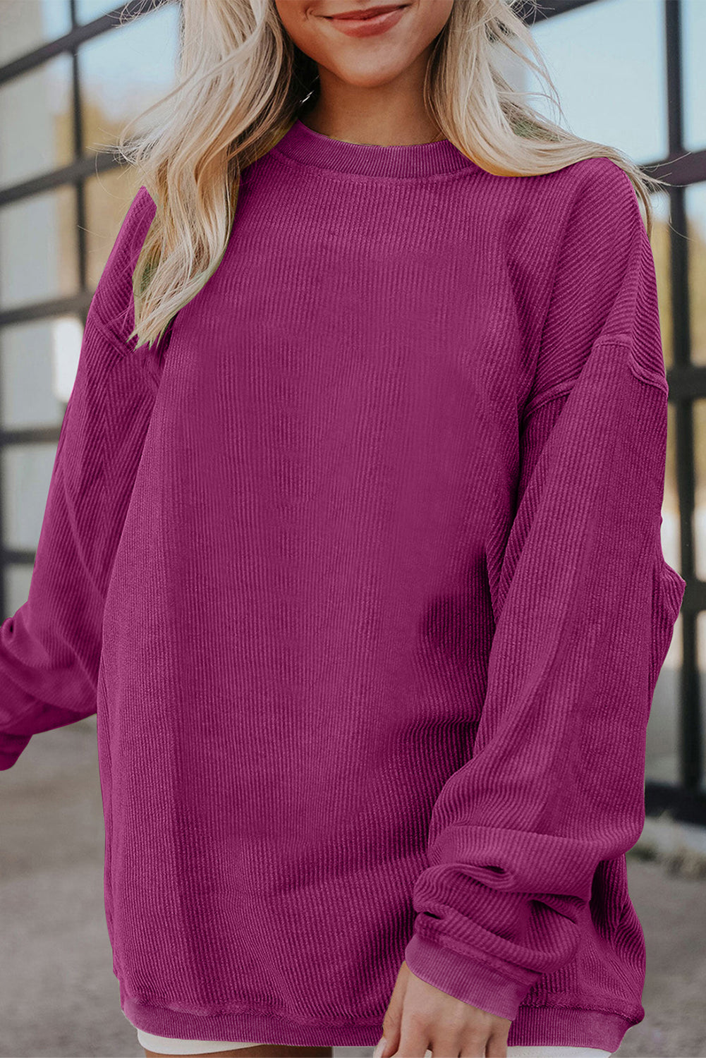 Dark Grey Ribbed Corduroy Oversized Sweatshirt