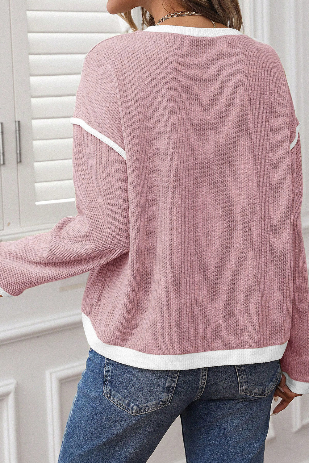 Four Leaf Clover Contrast-Trim Knit Top