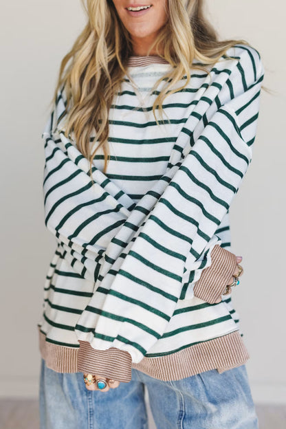 White Striped Contrast-Trim Sweatshirt