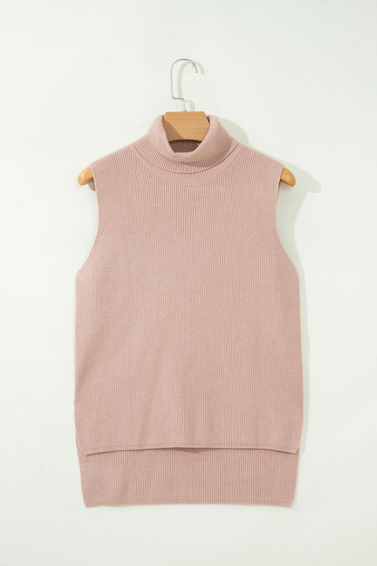 Light Beige High-Neck Sweater Vest