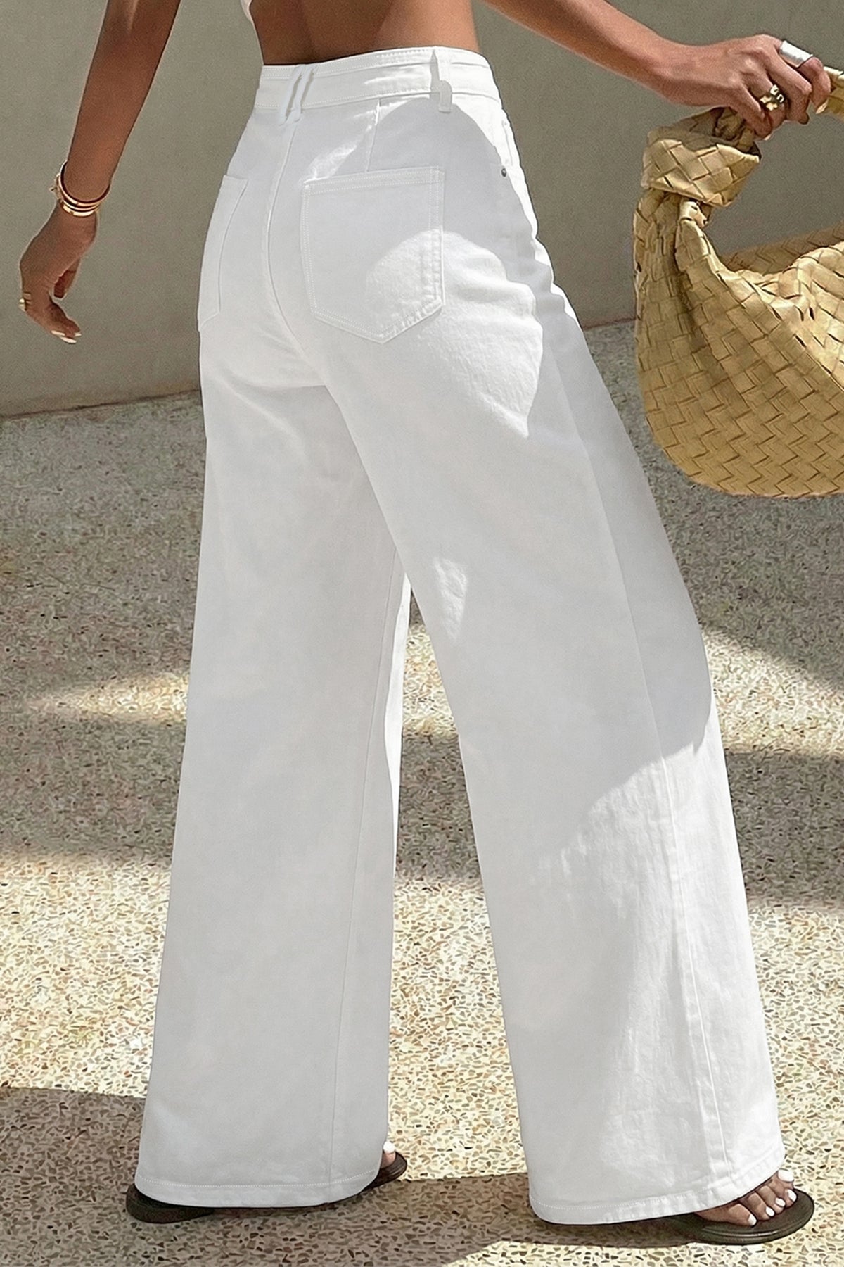 White Solid Loose Casual Jeans