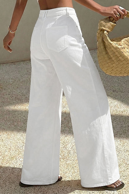 White Solid Loose Casual Jeans