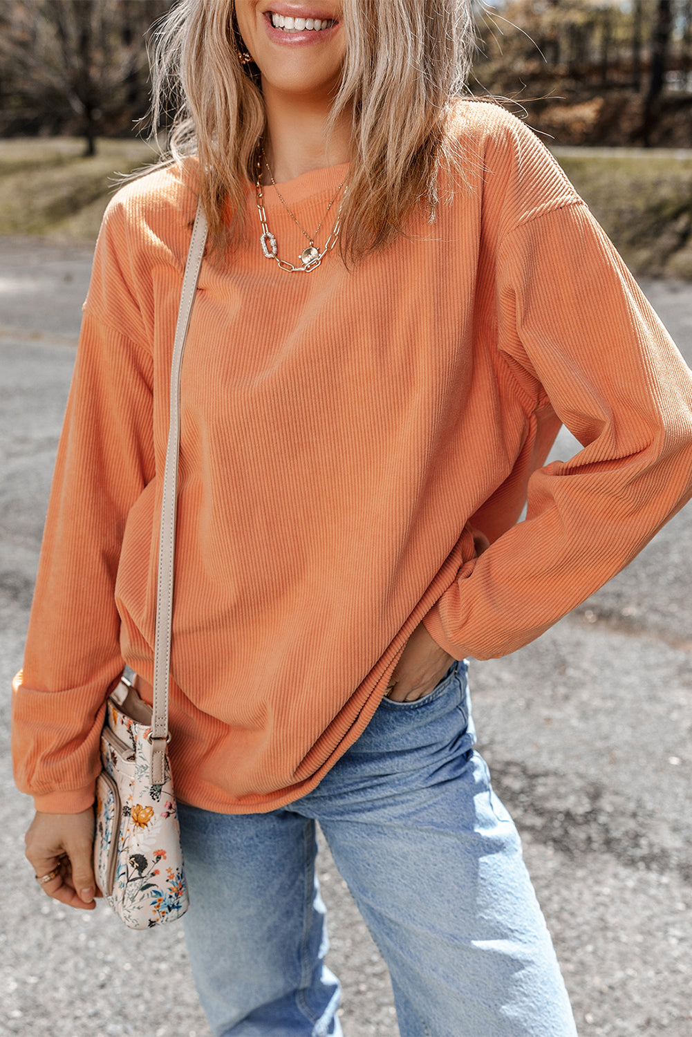Dark Grey Ribbed Corduroy Oversized Sweatshirt