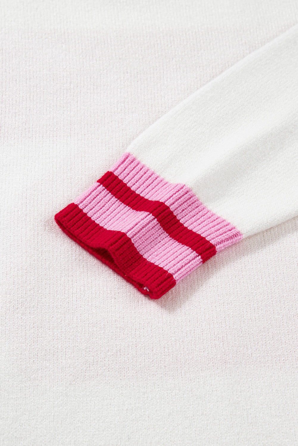 White Bow-Graphic Striped-Trim Sweater