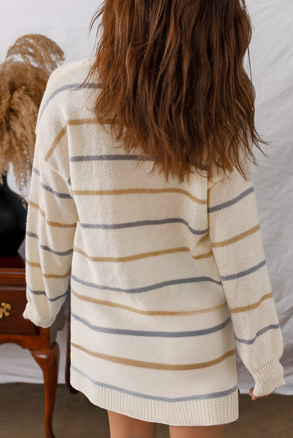Cream Multicolor Striped Sweater Mini Dress