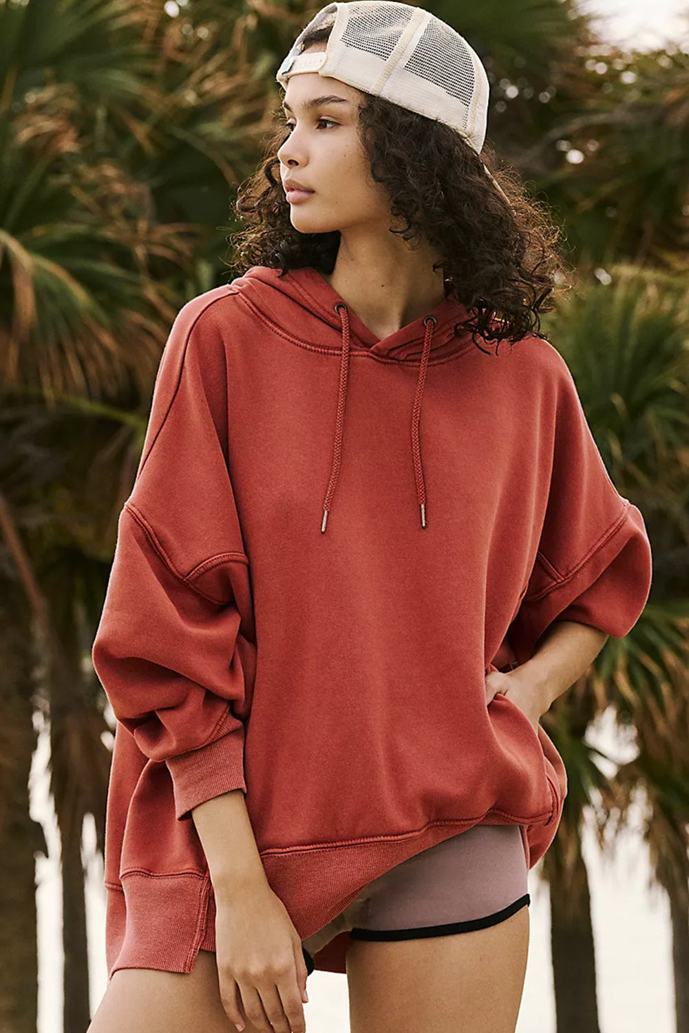 Red Clay Drawstring Oversized Hoodie