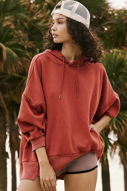 Red Clay Drawstring Oversized Hoodie