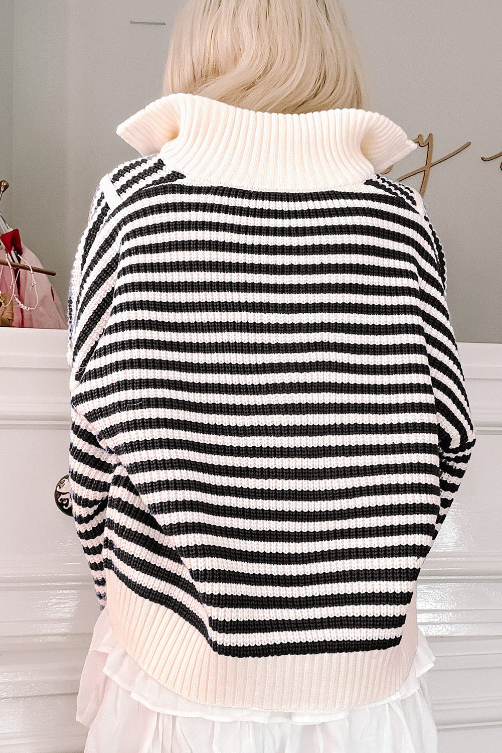 Khaki Striped Zip-Collar Sweater