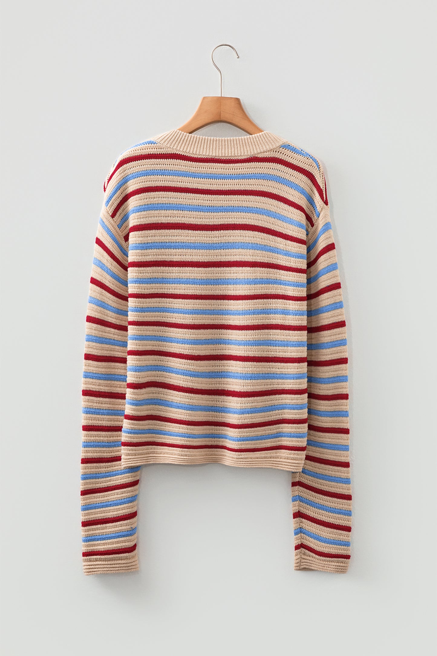 Khaki Multicolor Striped Cropped Sweater