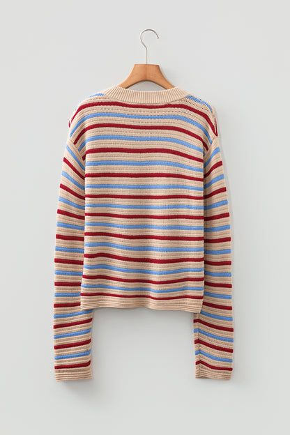 Khaki Multicolor Striped Cropped Sweater