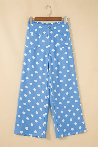 White Polka-Dot Straight-Leg Pants