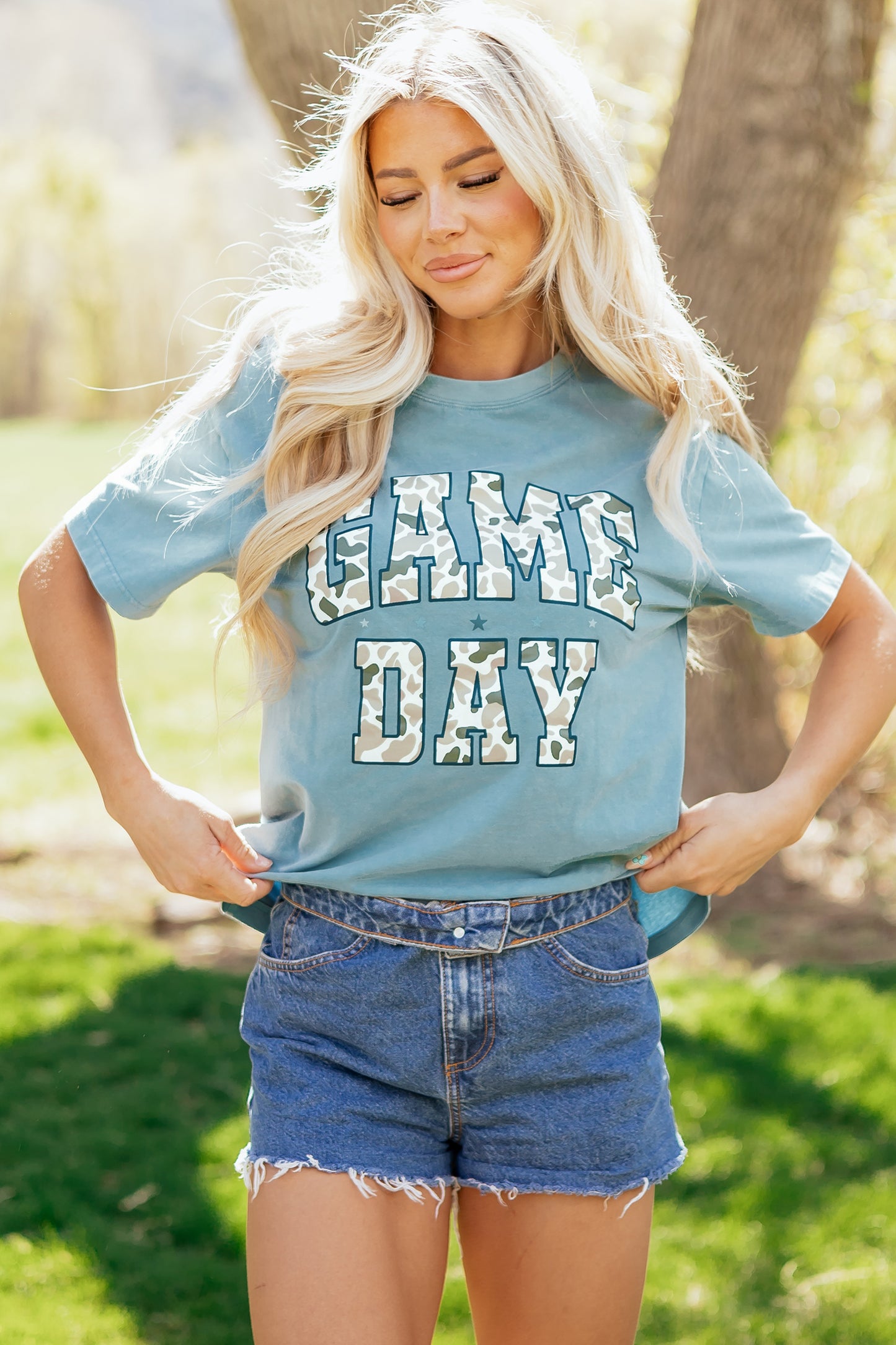 Stone Blue Camo Game Day Graphic T-Shirt