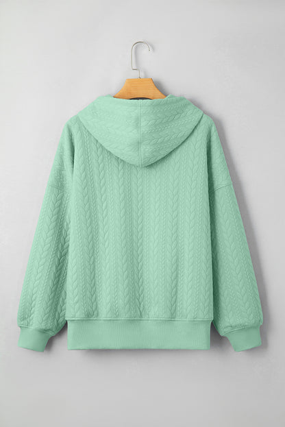 Moonlight Jade Cable-Texture Oversized Hoodie