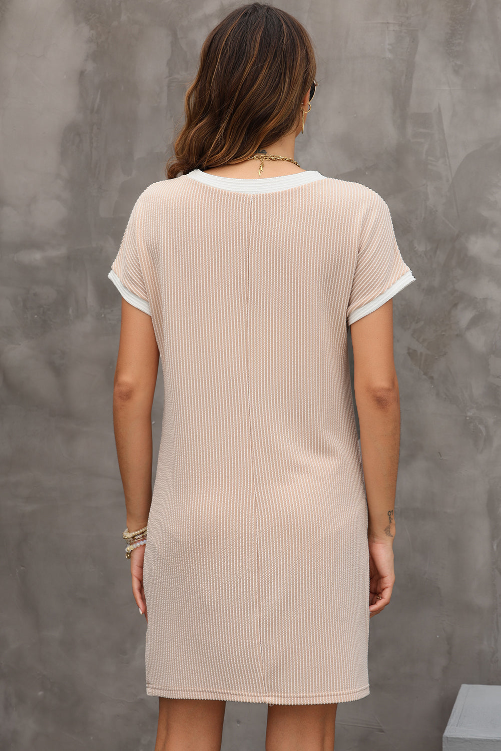Apricot Contrast-Trim T-Shirt Shift Dress
