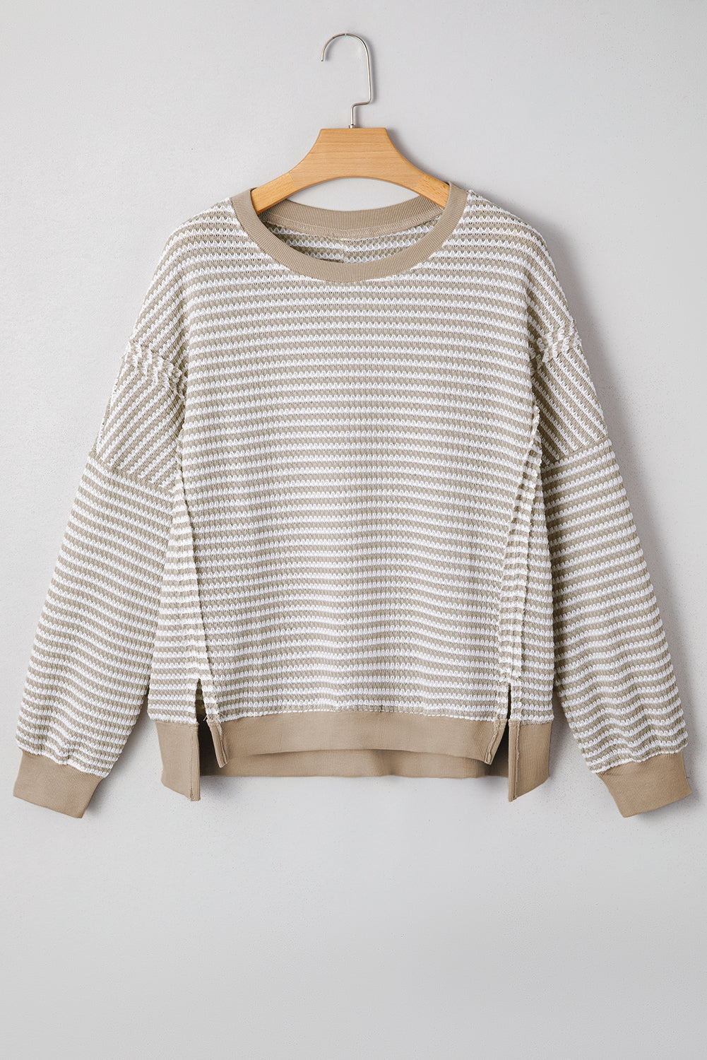 Black Striped Waffle-Knit Oversized Top