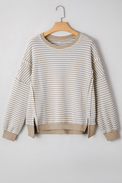 Black Striped Waffle-Knit Oversized Top