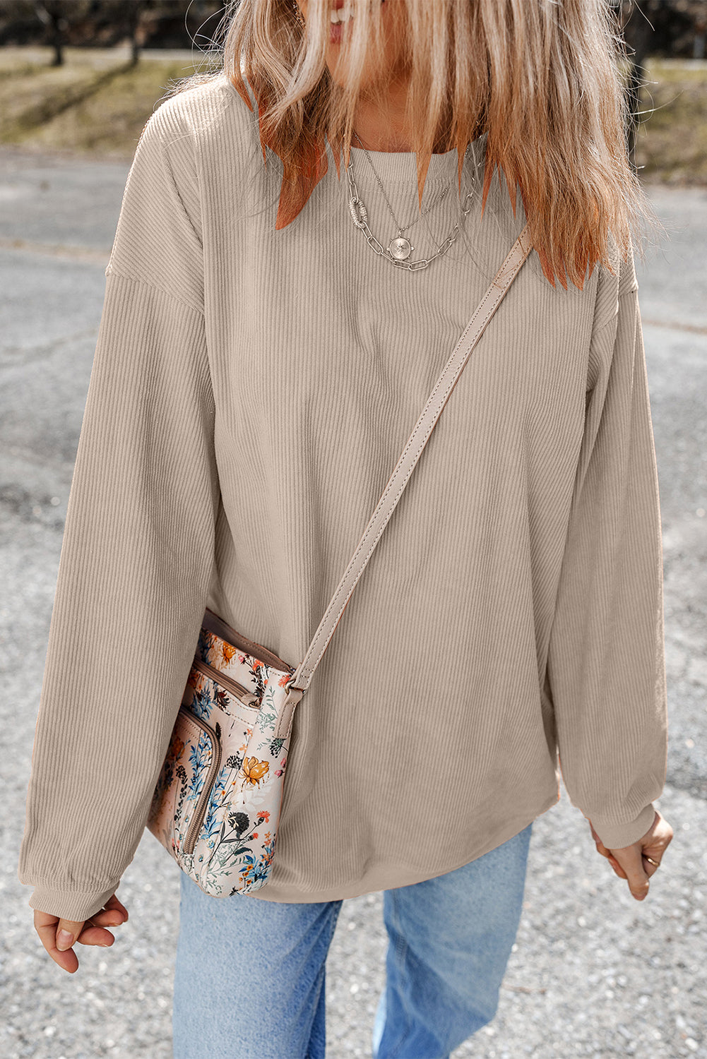 Dark Grey Ribbed Corduroy Oversized Sweatshirt