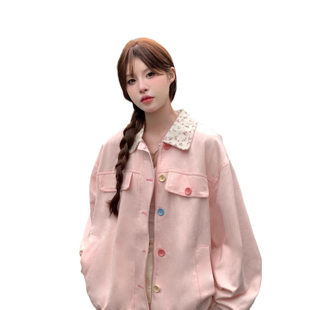 Collared Color-Block Mid-Length Jacket