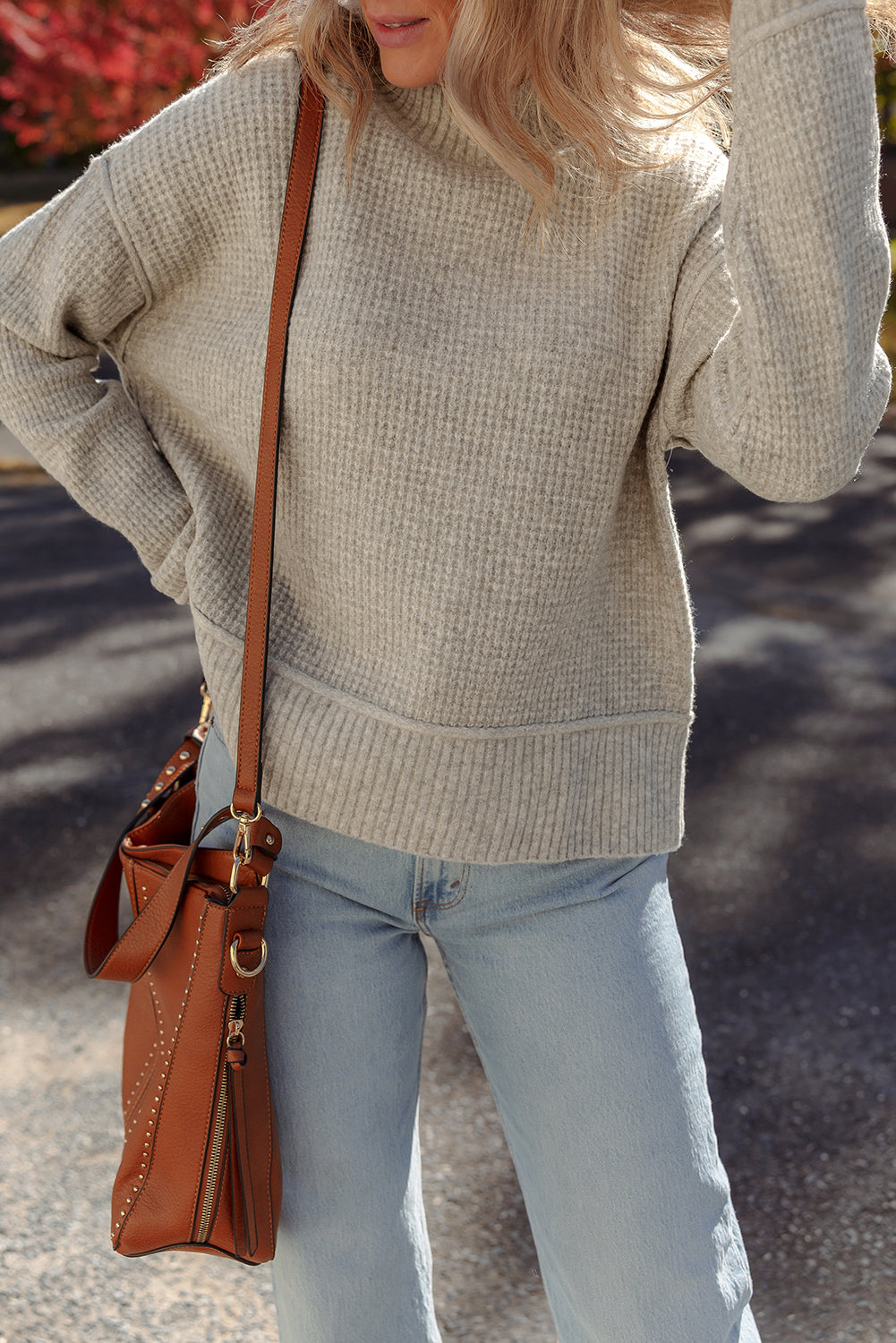 Gray Morn Waffle-Knit High-Neck Sweater