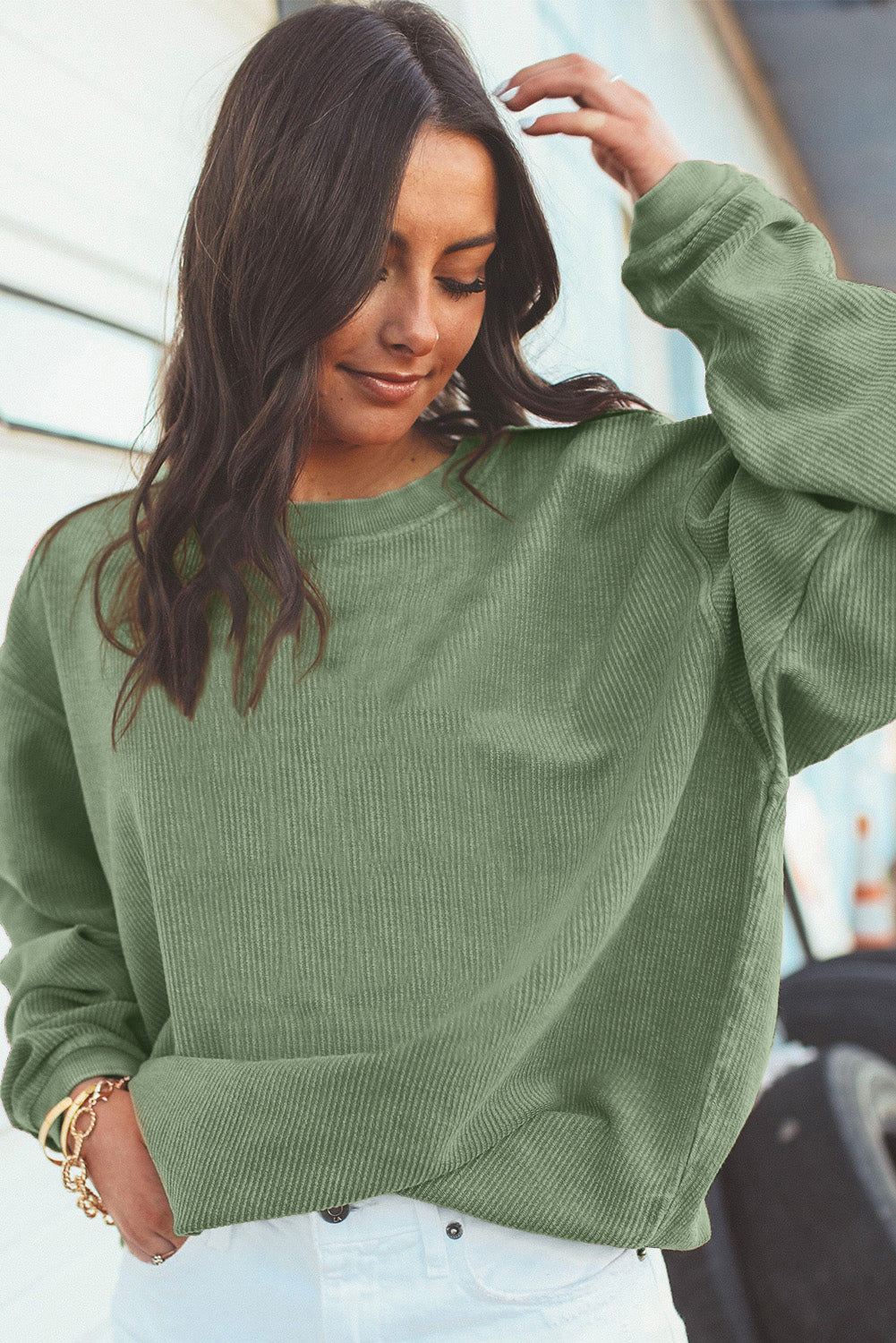 Dark Grey Ribbed Corduroy Oversized Sweatshirt