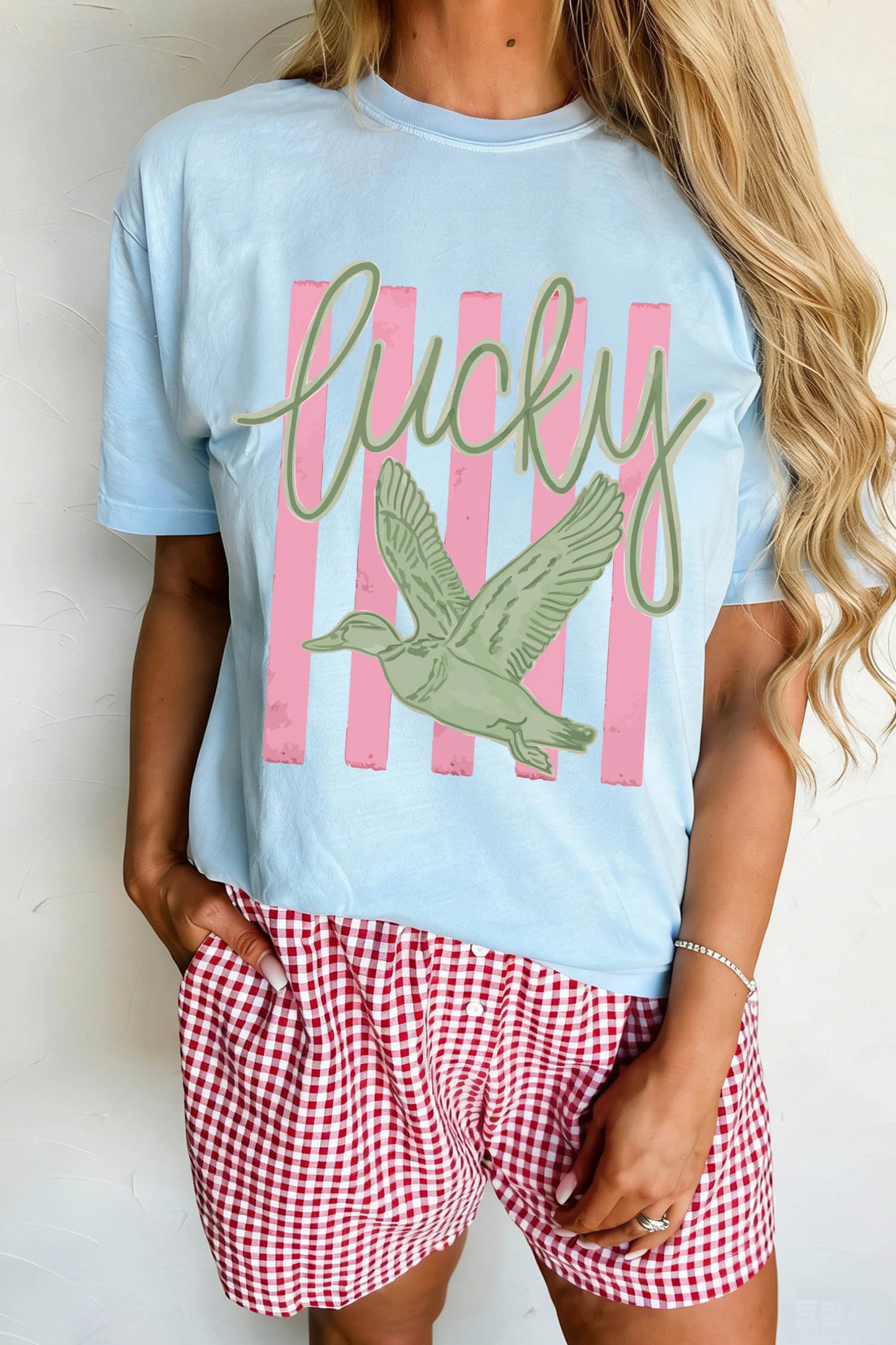Light Blue Lucky Duck Graphic T-Shirt