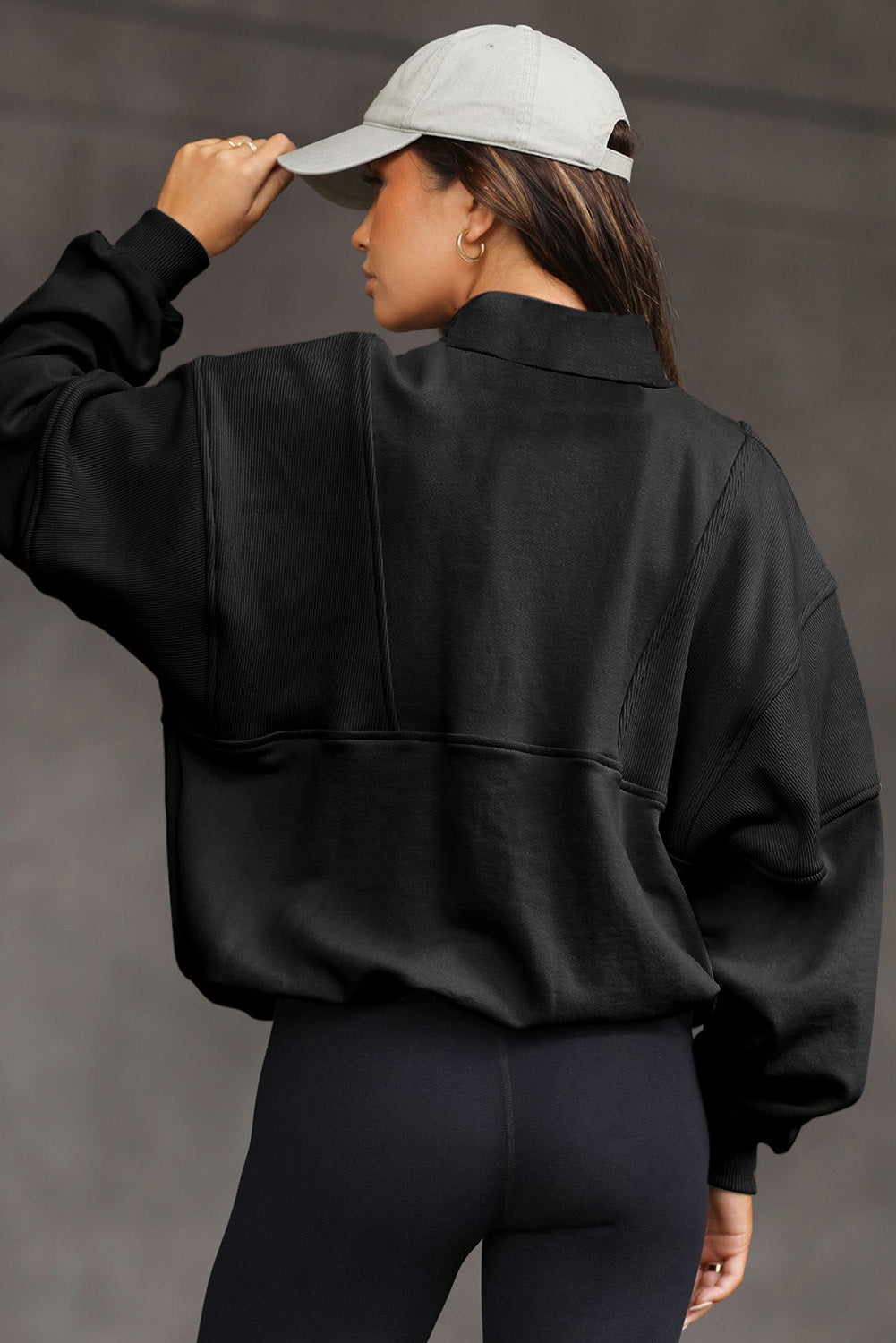 Black Half-Zip Oversized Sweatshirt