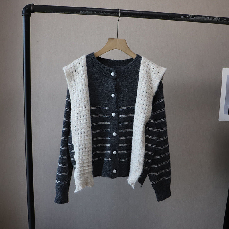 Striped Color-Block Cardigan and Shawl