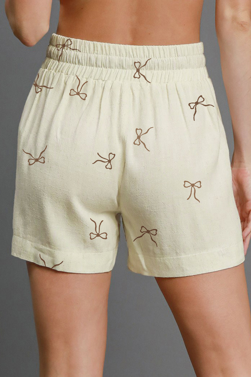White Bow-Print Drawstring Shorts