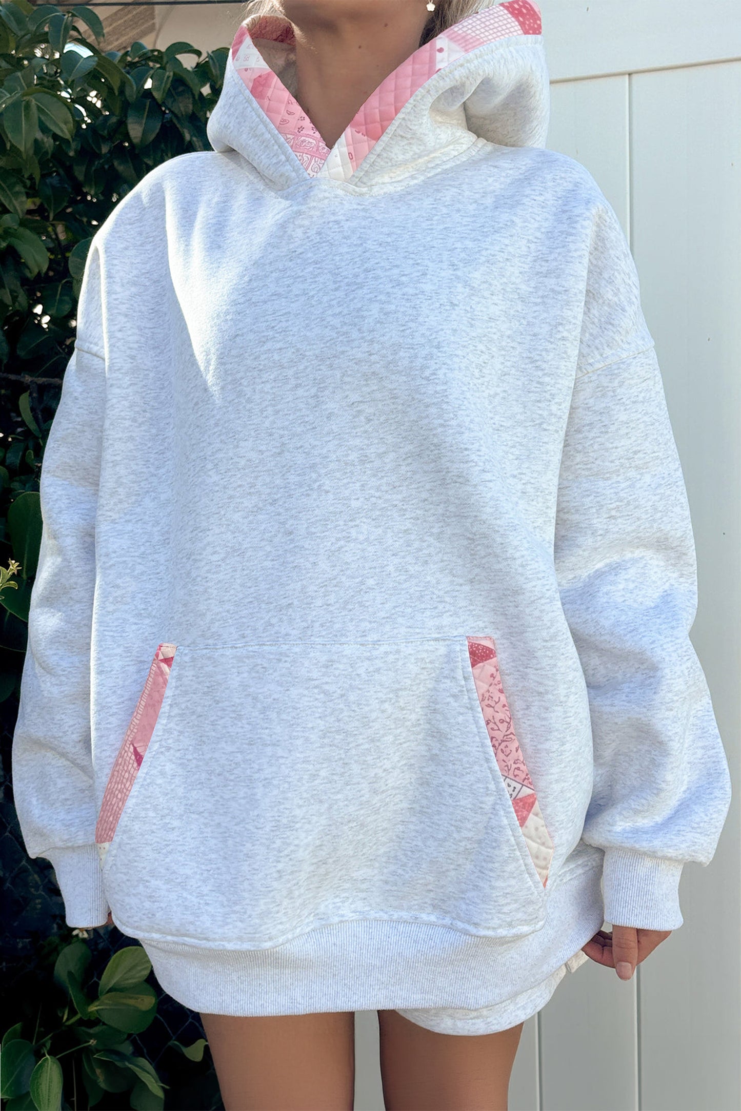 Gray Contrast-Trim Oversized Hoodie