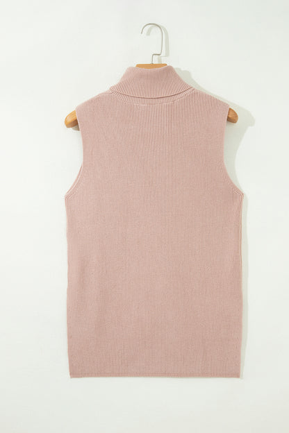 Light Beige High-Neck Sweater Vest