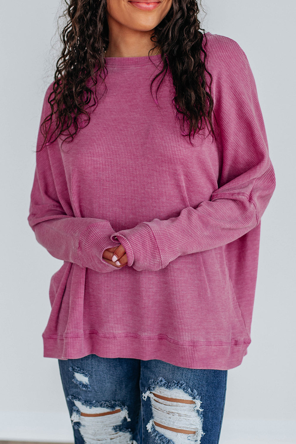 Dark Gray Waffle-Knit Relaxed Top