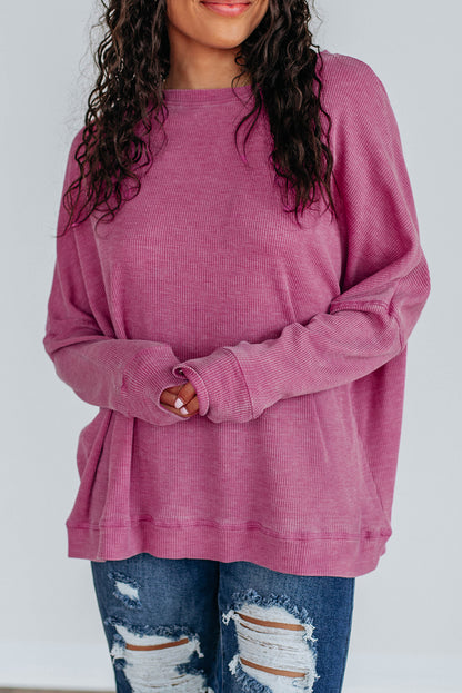 Dark Gray Waffle-Knit Relaxed Top
