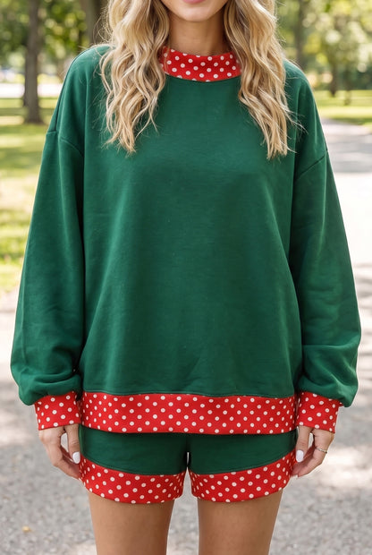 Polka-Dot Trim Pullover & Shorts Set