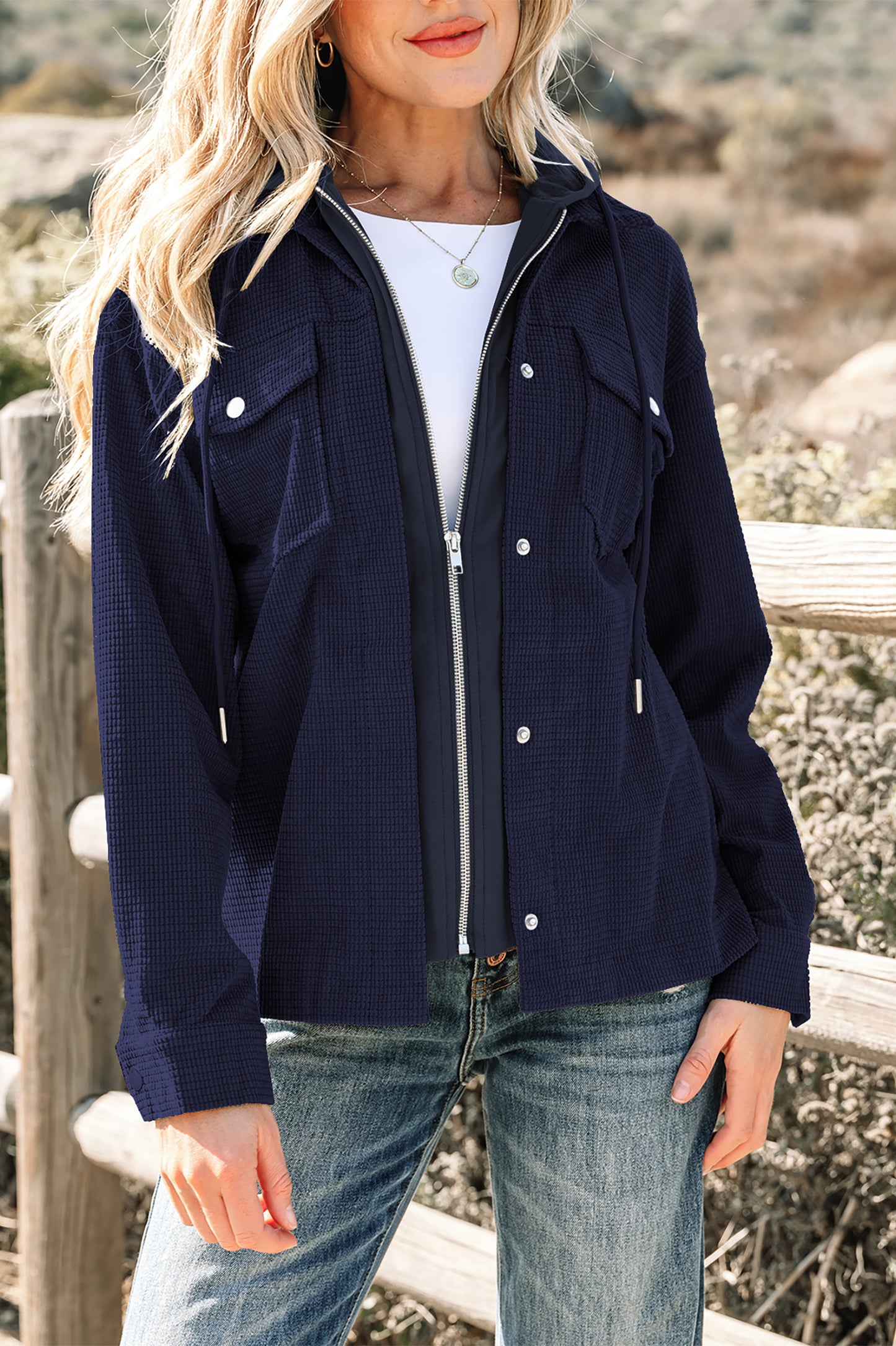 Laurel Green Layered Textured Hooded Jacket