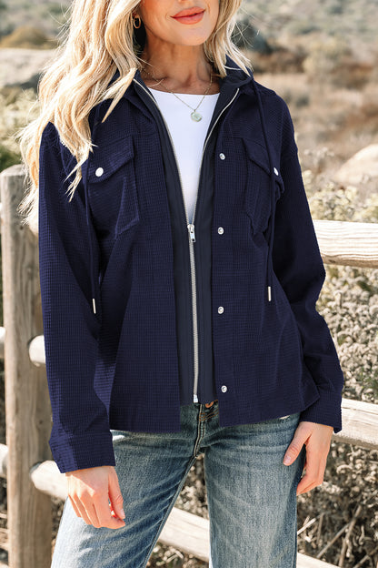 Laurel Green Layered Textured Hooded Jacket