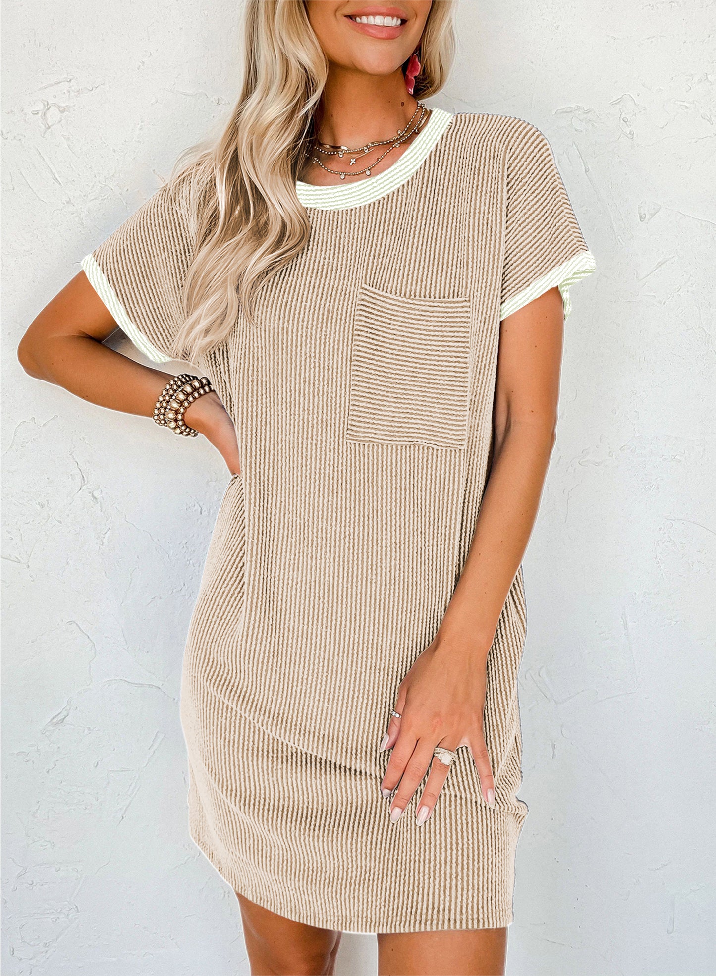 Apricot Contrast-Trim T-Shirt Shift Dress