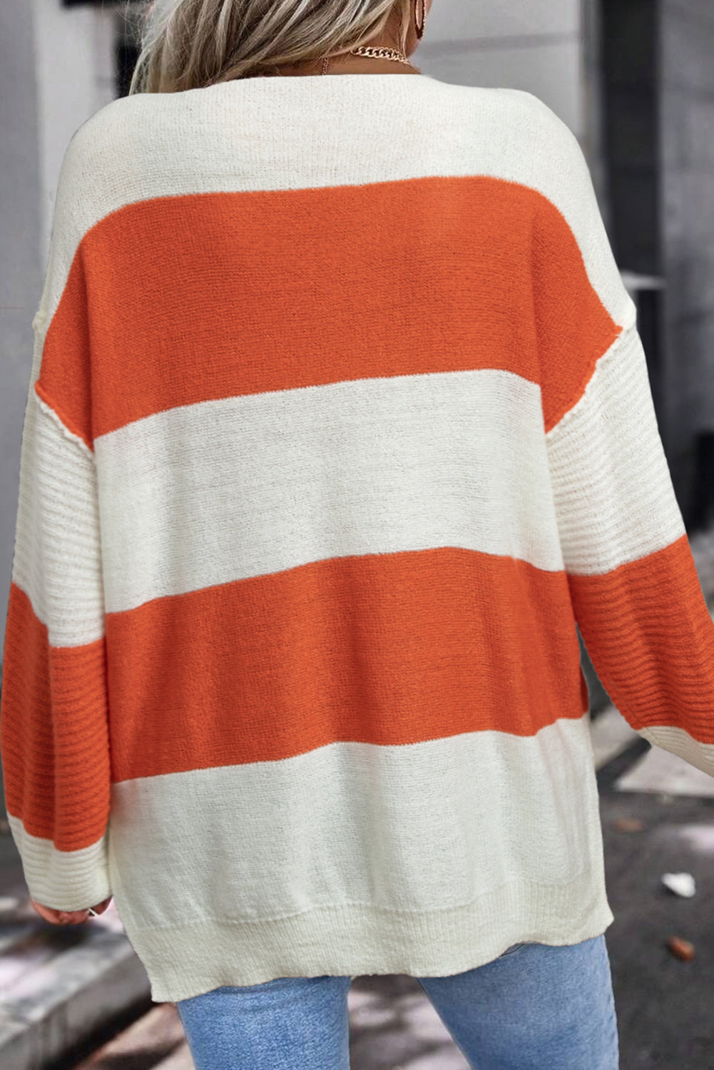 Red Color-Block Striped Sweater