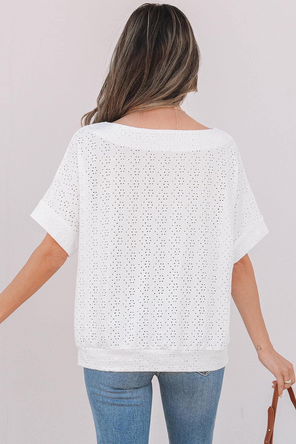 White Eyelet Boat-Neck Tee