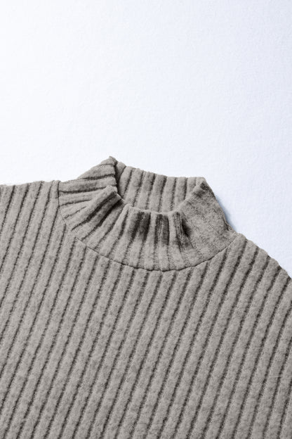 Gray Morn Ribbed High-Neck Knit Top