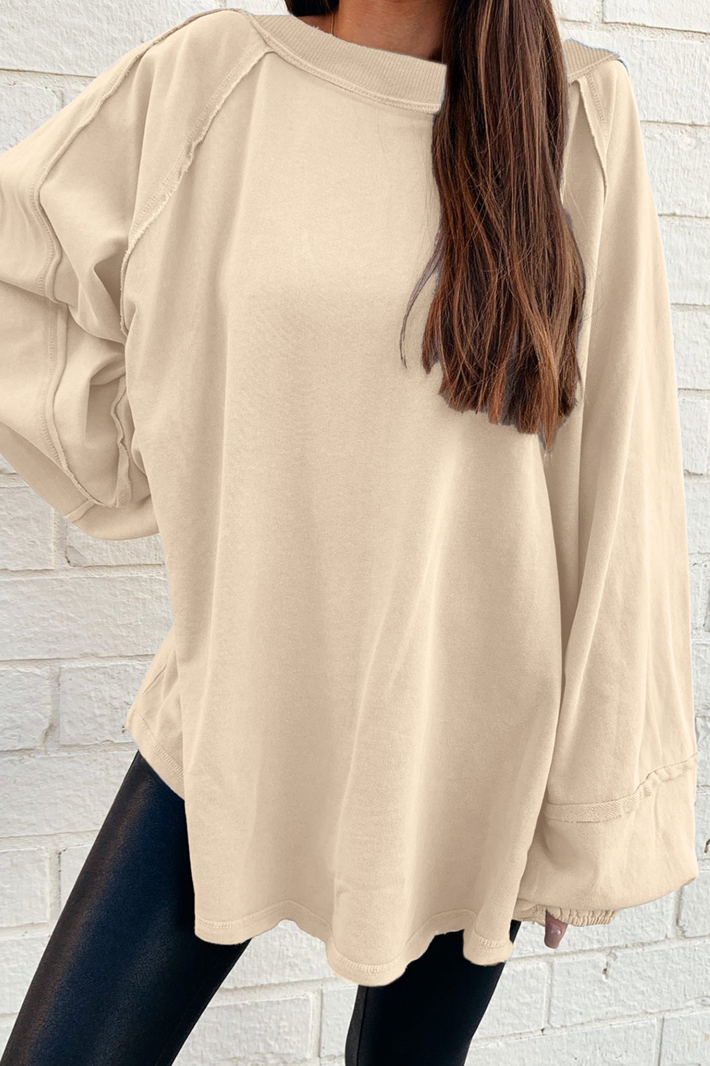 Beige Raw-Seam Oversized Sweatshirt
