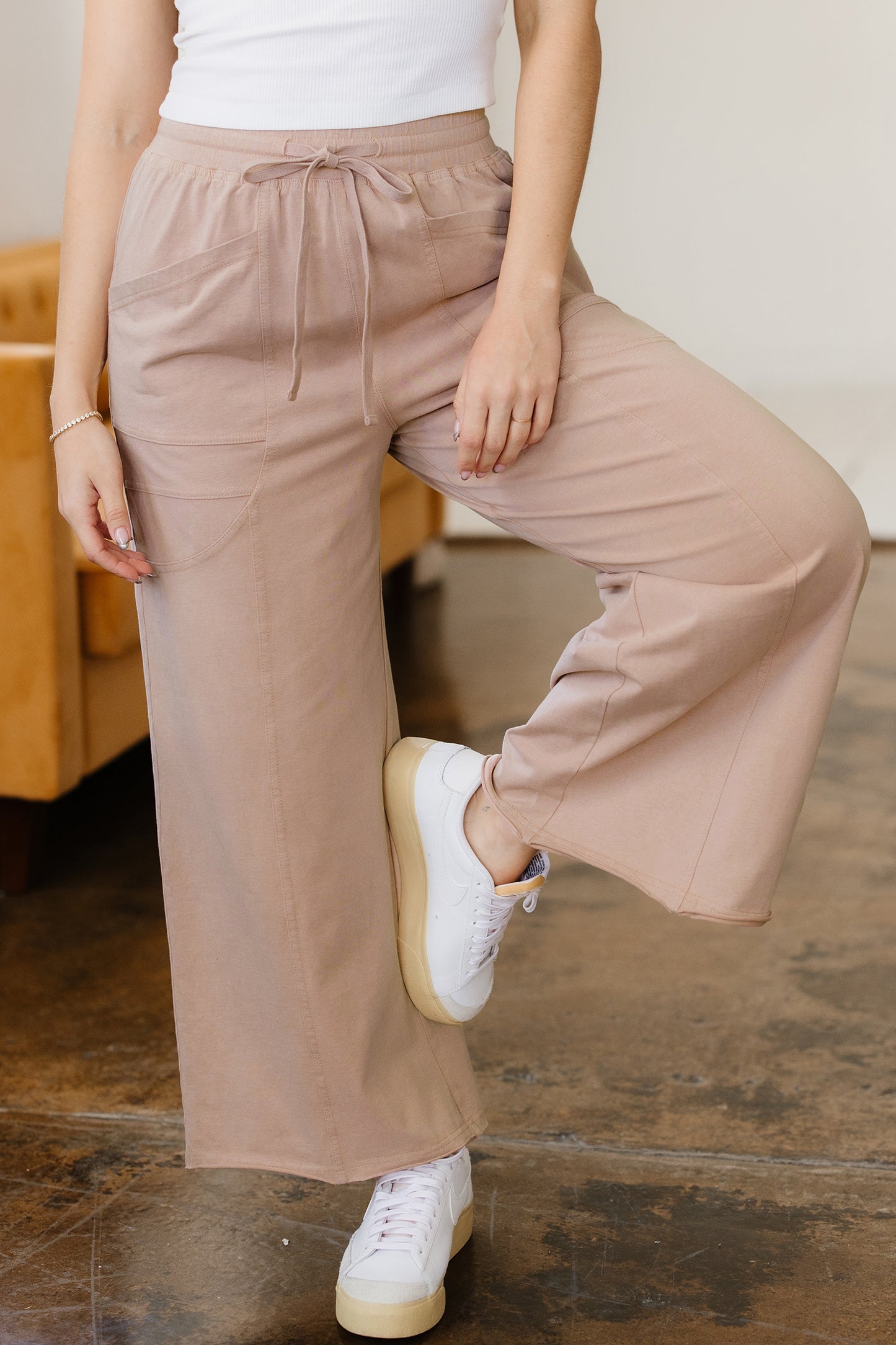 Smoke Gray Mineral-Wash Wide-Leg Pants